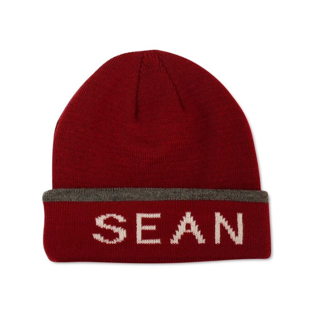 SEANJOHN Mens Maroon Logo Acrylic Fitted Winter Beanie Hat Cap